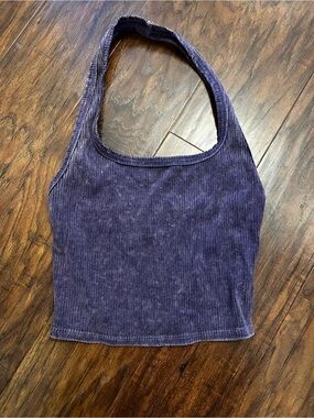 Ribbed Halter Crop Top in Deep Purple - Unbranded